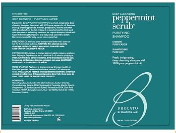 Brocato Peppermint Scrub Purifying Shampoo, Peppermint Oil, 10 Oz. | Deep Cleansing, Invigorating & Lightweight, Pure Peppermint Oil, Ideal for Oily to Normal Hair Types, Sulfate & Paraben Free
