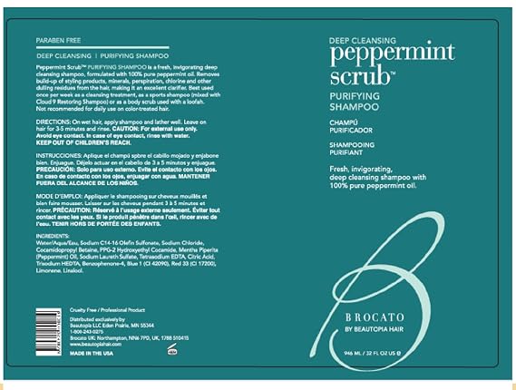 Brocato Peppermint Scrub Purifying Shampoo, Peppermint Oil, 10 Oz. | Deep Cleansing, Invigorating & Lightweight, Pure Peppermint Oil, Ideal for Oily to Normal Hair Types, Sulfate & Paraben Free