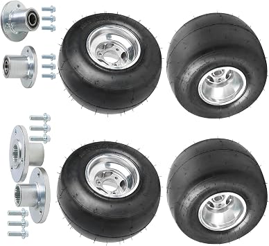 10x4.50-5 إطارات أمامية وحافة + 11x7.10-5 عجلات خلفية مع 3 محاور عروات، مجموعة إطارات Go Kart ناعمة وناعمة بدون أنابيب للسباق Go Kart ATV Quad Drift Trike Mini Bike Golf Cart Buggy 4 Wheeler Kart Racer