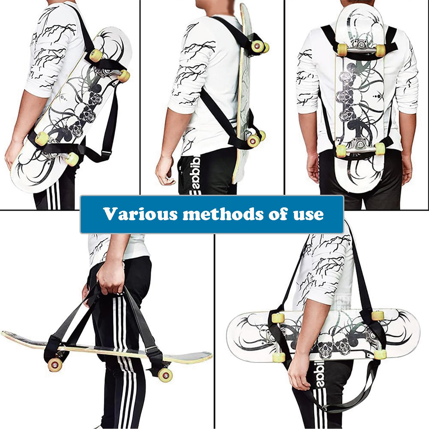 Transport pour épaule Skateboard, Porte-épaule pour Planche à roulettes, Sangle de Transport pour Épaule de Skateboard, Sac à Dos pour Longboard, pour Les Skateboards/Snowboards