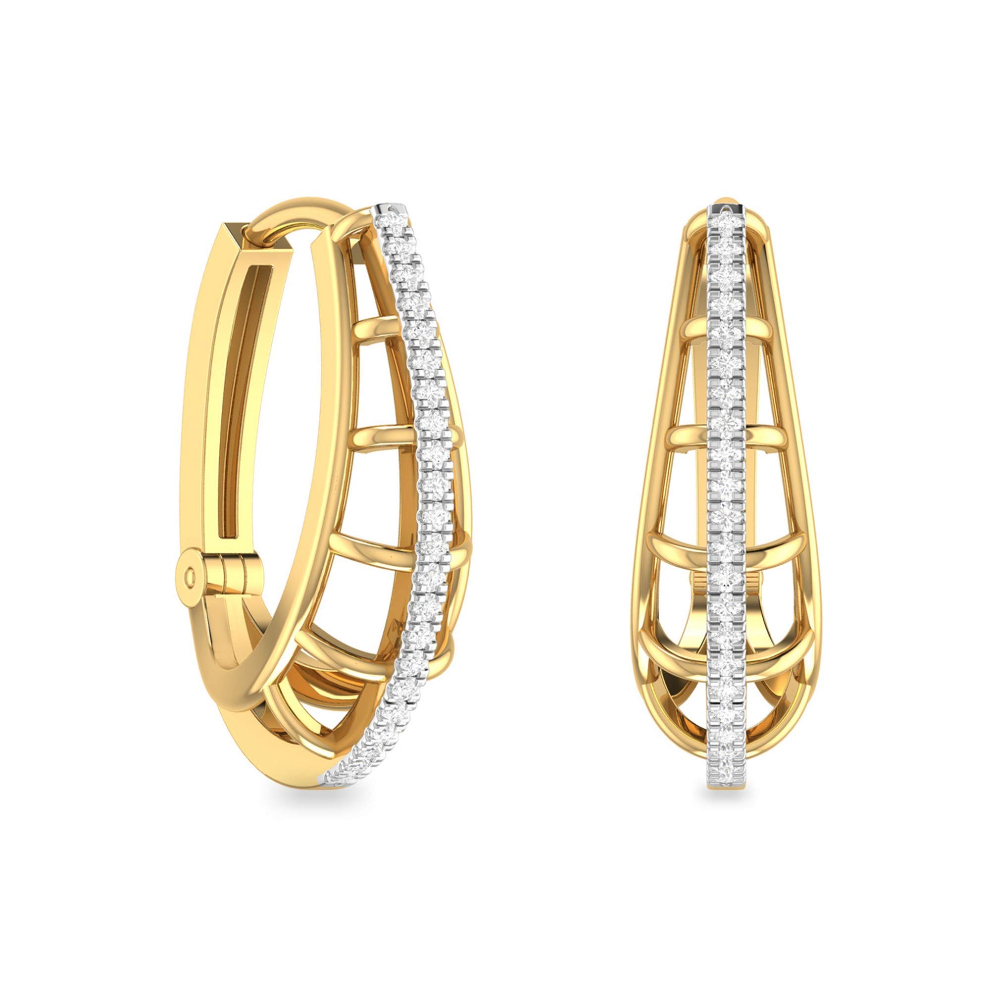 Yellow Gold and Diamond Stud Earrings for Women-image-36