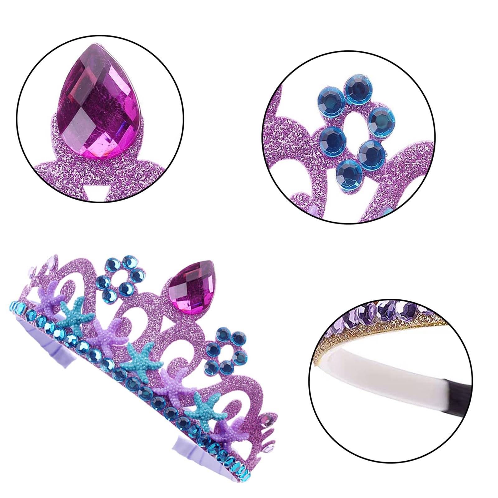 2 Pezzi Cerchietti per Capelli Bambini, Cerchietti di Glitter, Cerchietti Glitter per Capelli, Plastica Princess Tiara Hairband per Carnevale, Festa a Tema, Giochi Travestimento (Oro, Viola)