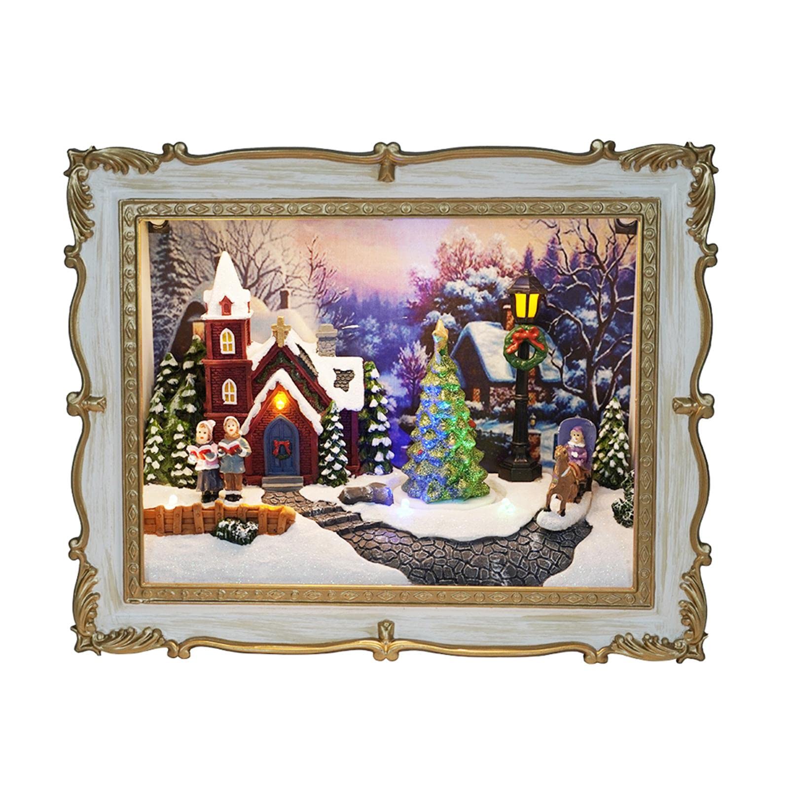 Decorazione Natalizia a Forma di Casa di Paese, Albero di Natale Rotante, Villaggio Invernale Innevato, Edifici, Statuetta in Resina, Set di Città di