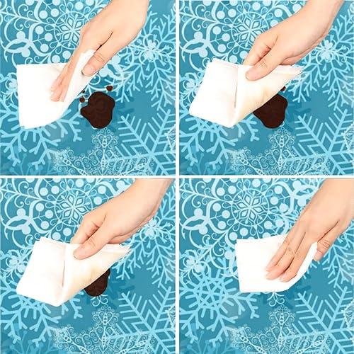 Miniatura 3 de Mantel redondo ajustable con diseño de copo de nieve elástico redondo con diseño de copo de nieve, mantel circular impermeable y lavable, se adapta