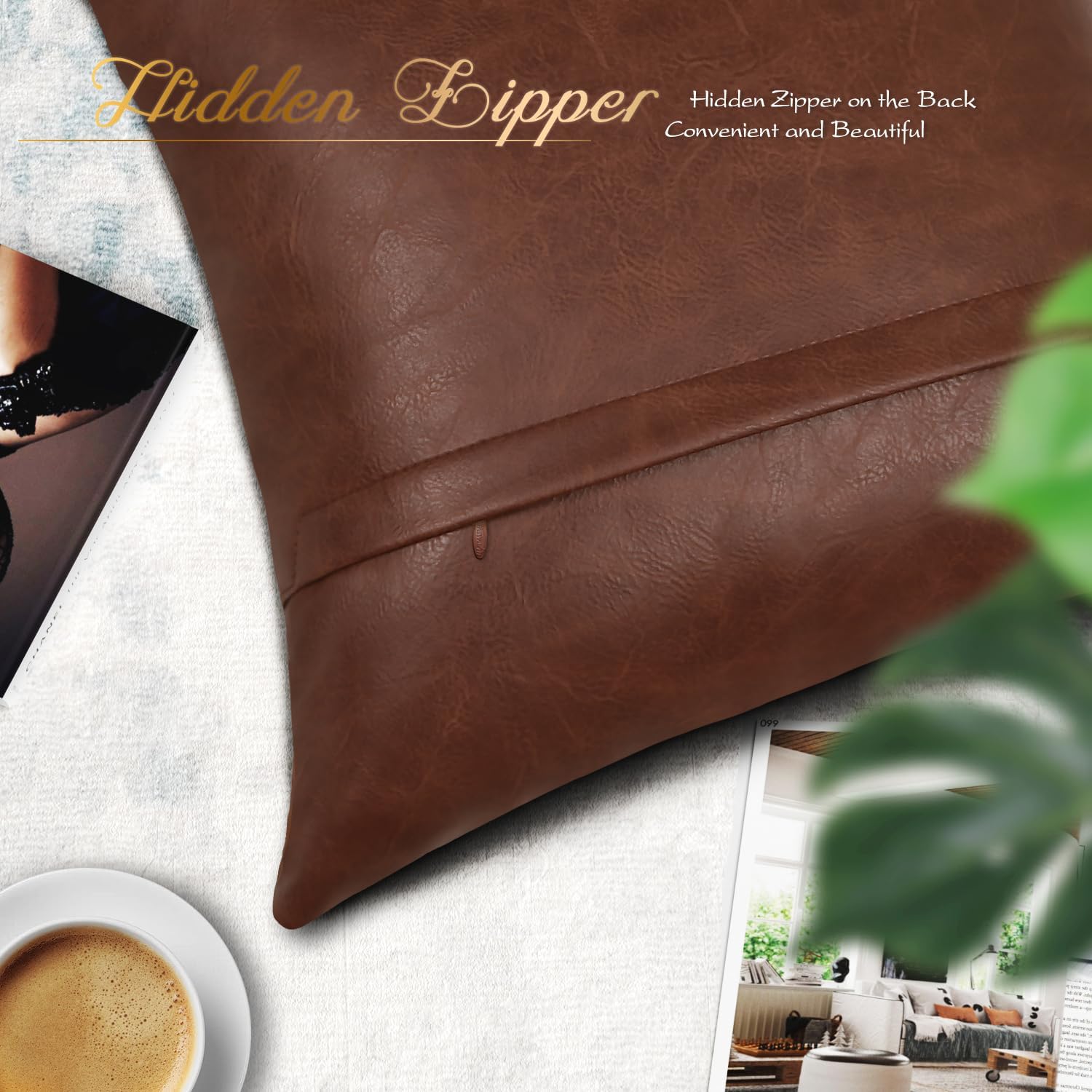 BRAWARM Leather Throw Pillow Cover 22x22, Dark Brown Horse Embroidery image 5