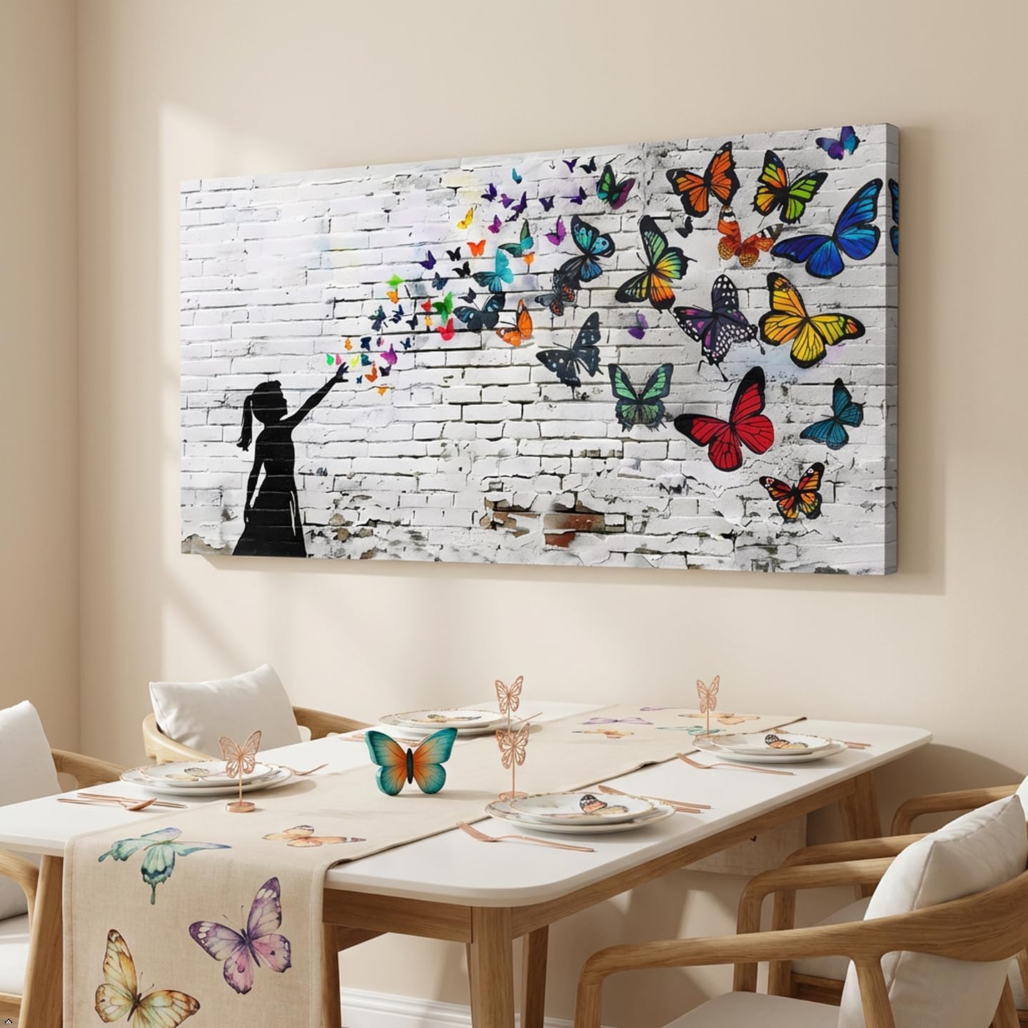 Canvas Wall Art Butterfly Girl - Modern Graffiti Paintings for Living Room, Bedroom Wall Decor, Framed Wall Art for Home or Office Decoration 20"x40"(50CMx100CM)
