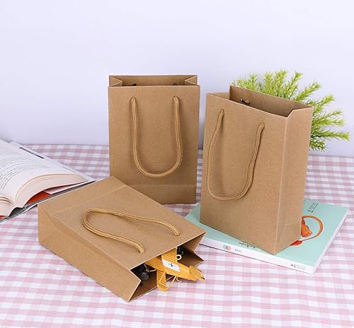 Miniatura 6 de driew Bolsas de regalo de estraza, pequeñas bolsas de papel marrón con asas, bolsas de regalo, bolsas de papel kraft de 5 x 2 x 7.5 pulgadas con