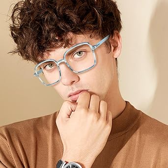 Square Reading Glasses Oversized Full Rim Spectacles Trendy Blue Light Blocking Reader Eyeglasses Lightweight Eyewear