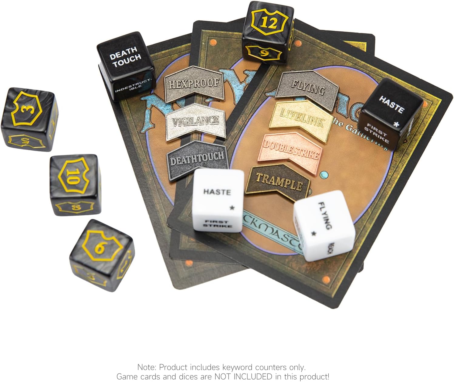 SIXPOINTS 44 Pieces Antique Metal Token & MTG Keyword/Counters Dice Set for MTG CCG Card Gaming Accessories(44PCS-Keyword Counters & Dices Set)