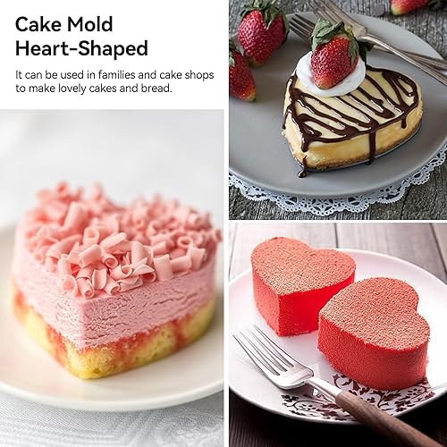 Miniatura 3 de Molde para tartas de molde desmontable con forma de corazón, molde de acero al carbono, mini moldes para hornear con base extraíble, sartén