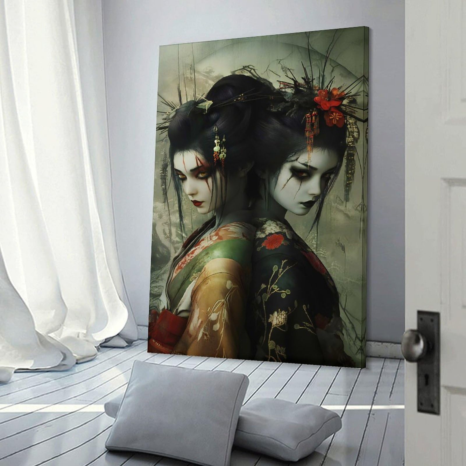Junmoney Women's Frame-Style-24 Decorative Wall Artwork Geisha Art Print, 20X30inch(50X75cm), For New Homes, Bedrooms Or Workspaces, Canvas Artwork With Gifting Potential