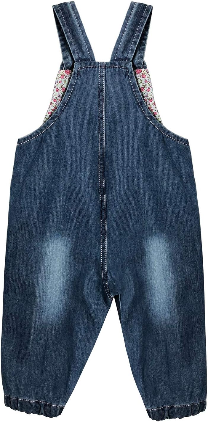 Peacolate 3months-3Years Baby Girls Denim Overalls Embroidery Bib Pants Jeans Jumpsuit - Image 2