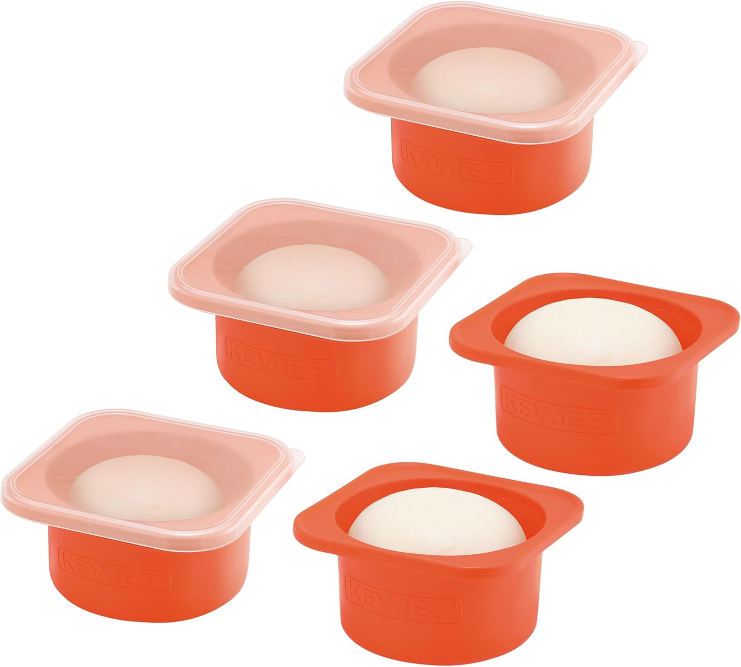 Red Stackable Silicone Artisan Pizza Dough Proofing Container Boxes with Lids-500ml-Fresh Dough Made Easy! (5 set)