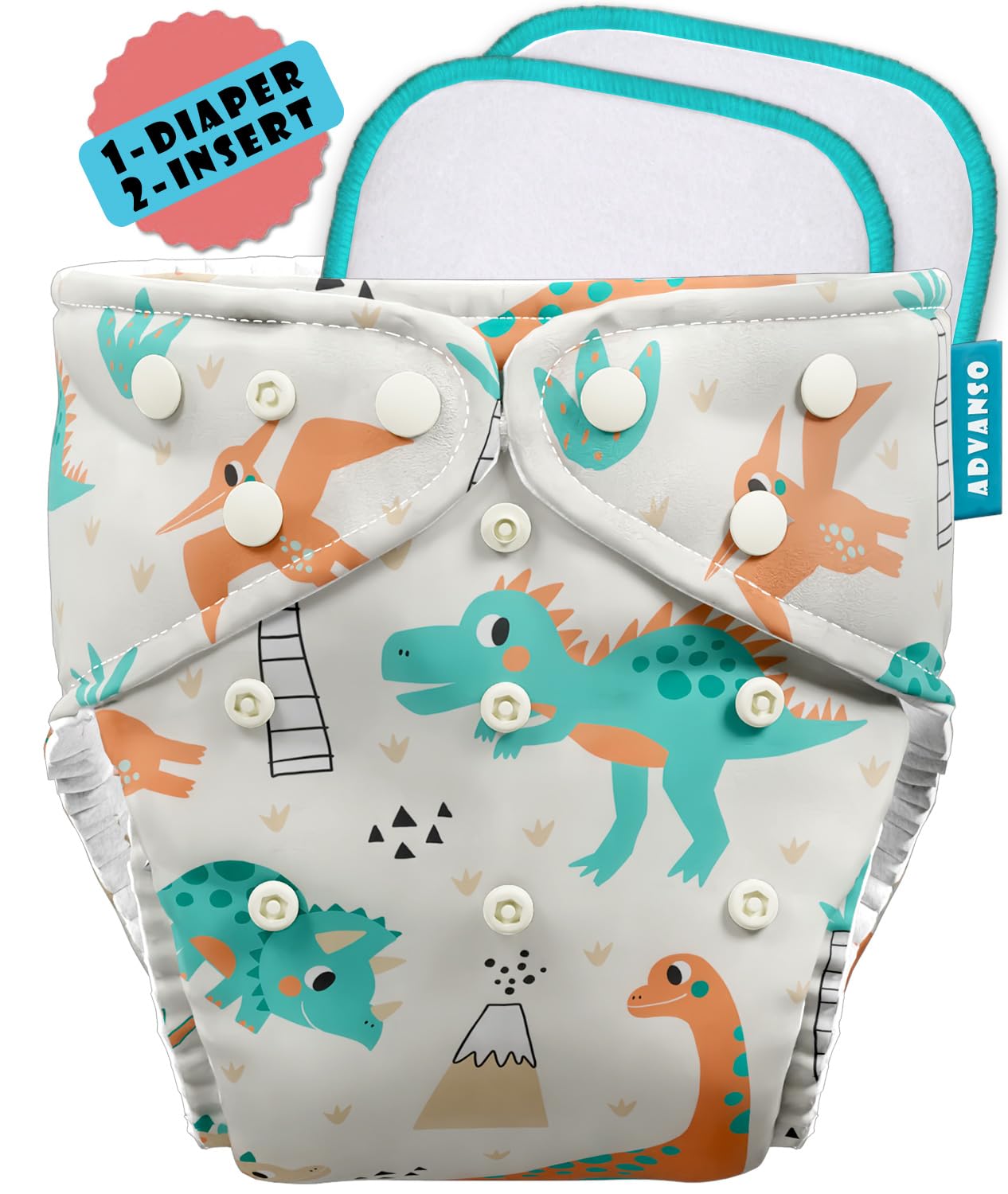 Advanso Leakage Proof cloth diapers for babies 0 to 3 years high absorbent 1 reusable diaper 2 insert pad pack washable diapers free size 5-18kg adjustable pocket cover liners 52 (B0D6G35JYX) Amazon Price History, Amazon Price Tracker