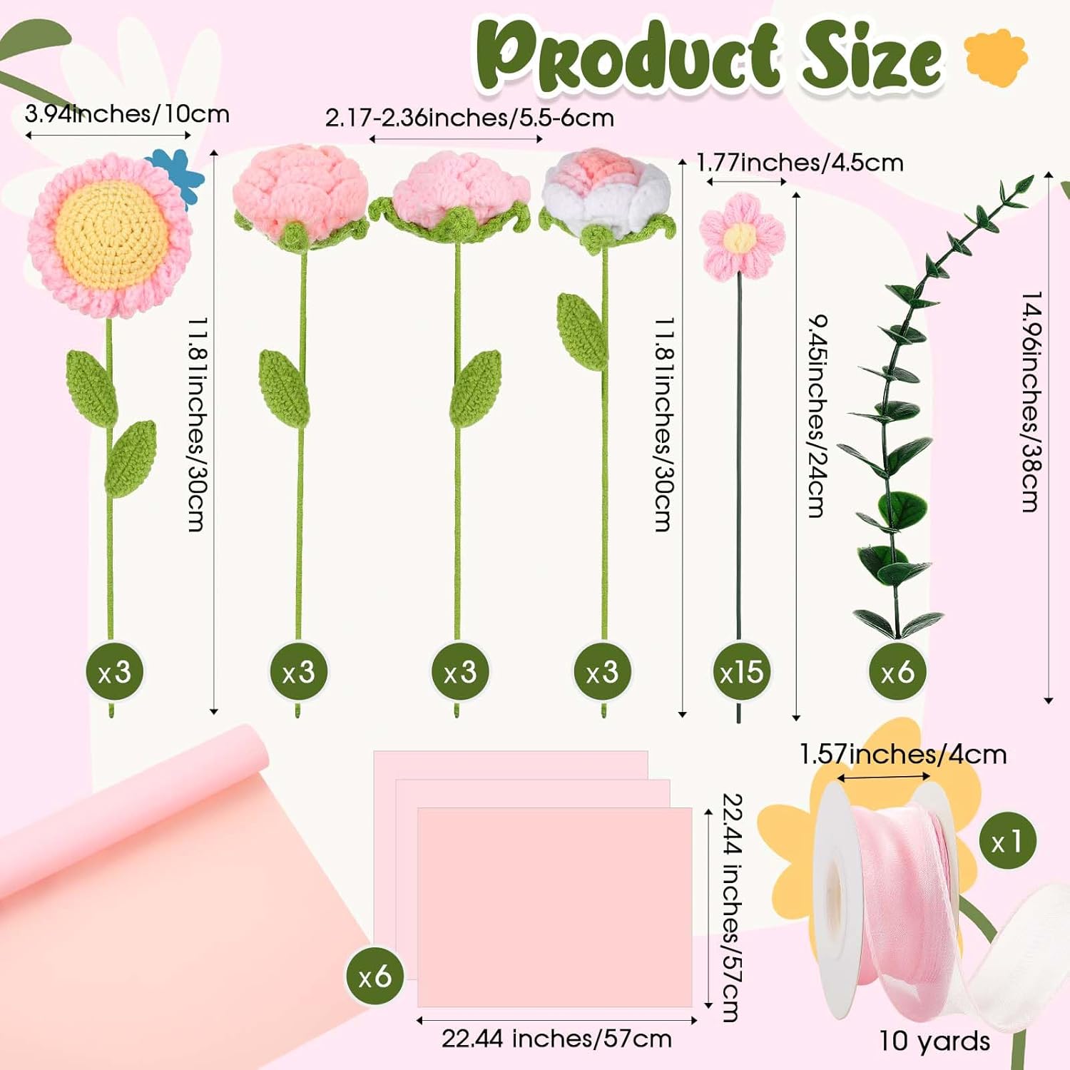 27 Pcs Crochet Flower Bouquet Gifts for Mother's Day, Handmade Knitted Crochet Flower Bouquet with Roses Sunflowers Daisies for Mom Mother(Gorgeous,Pink Series)