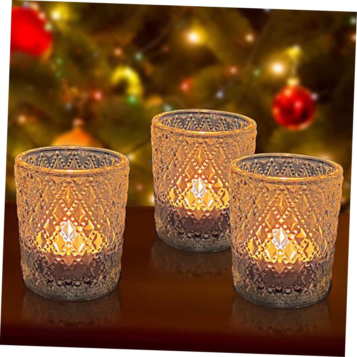 12pcs Gold Embossed Glass Candle Holders Set Decorative Candle Cups for Romantic Home Decor Drip Protectors for Aromatherapy