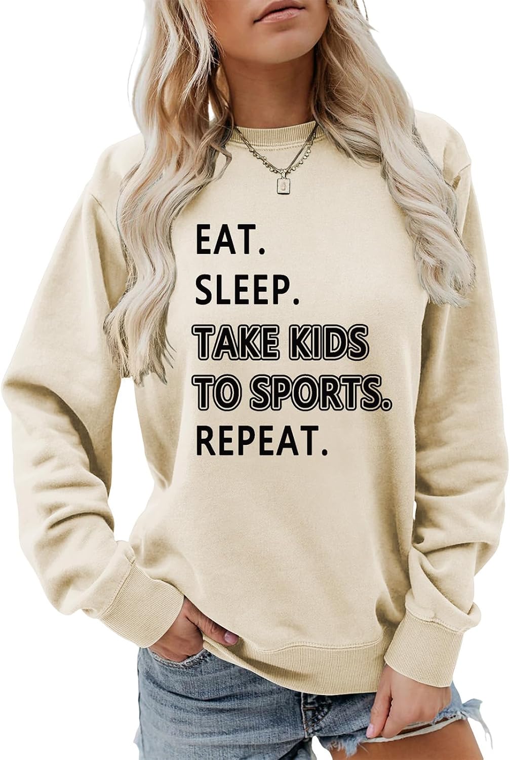 Eat Sleep Take Kids To Sports Repeat Mom Sweatshirt Crewneck Tees | Funny Sports Mom Design Made For Moms Who Spend Weekends At Baseball,Soccer,Football,Basketball,Volleyball Or Cheer Events