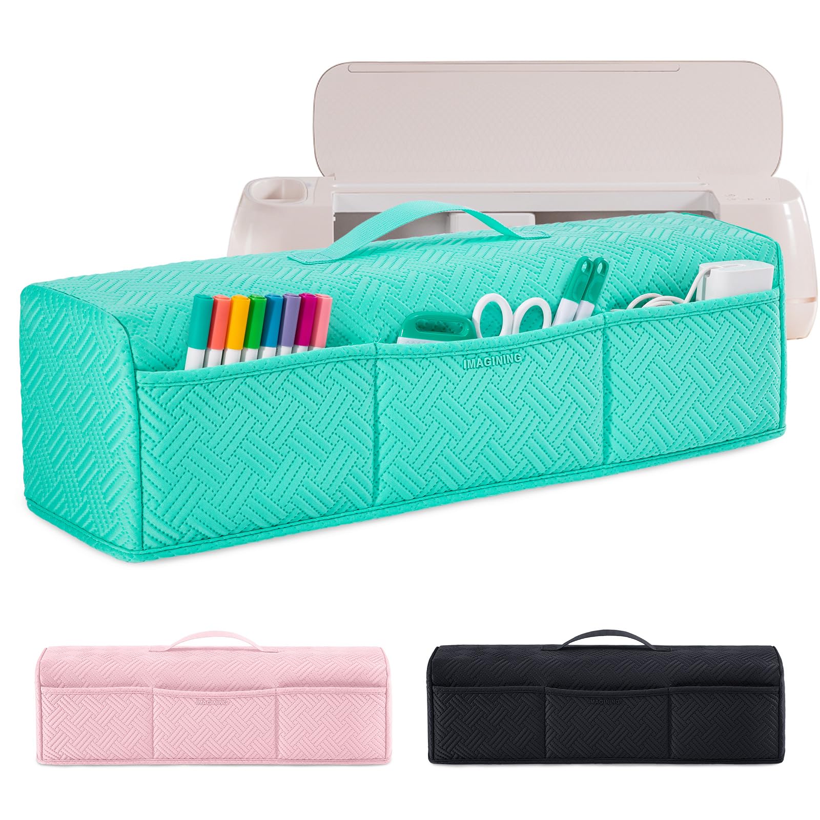 IMAGINING Housse anti-poussière rembourrée extensible et lavable compatible avec les machines Cricut Maker 3, Maker 4, Explore Air 2, Explore 3, Explore 4 – avec poches pour accessoires et