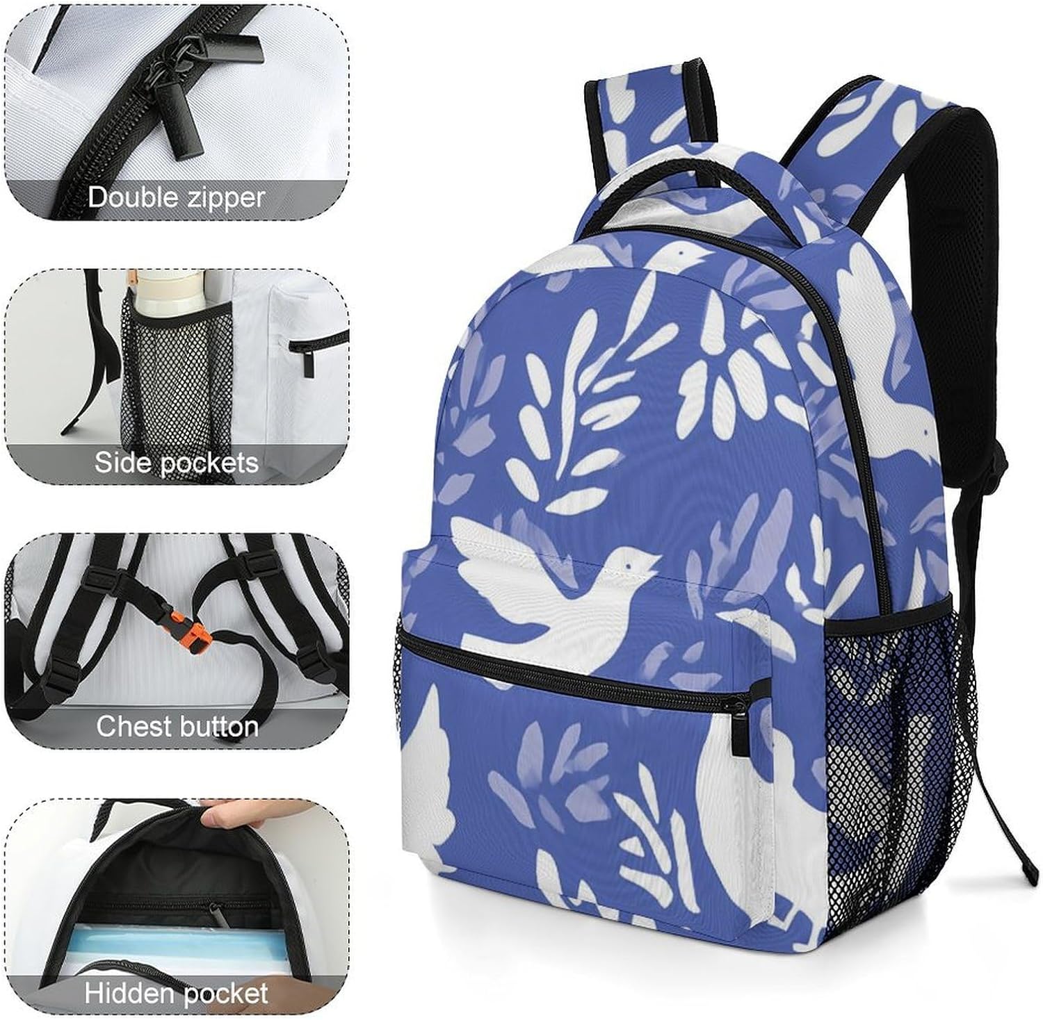 Doves Floral Aesthetics Unisex Backpack Casual Daypacks Lightweight Shoulders Bag for Camping Hiking Travel