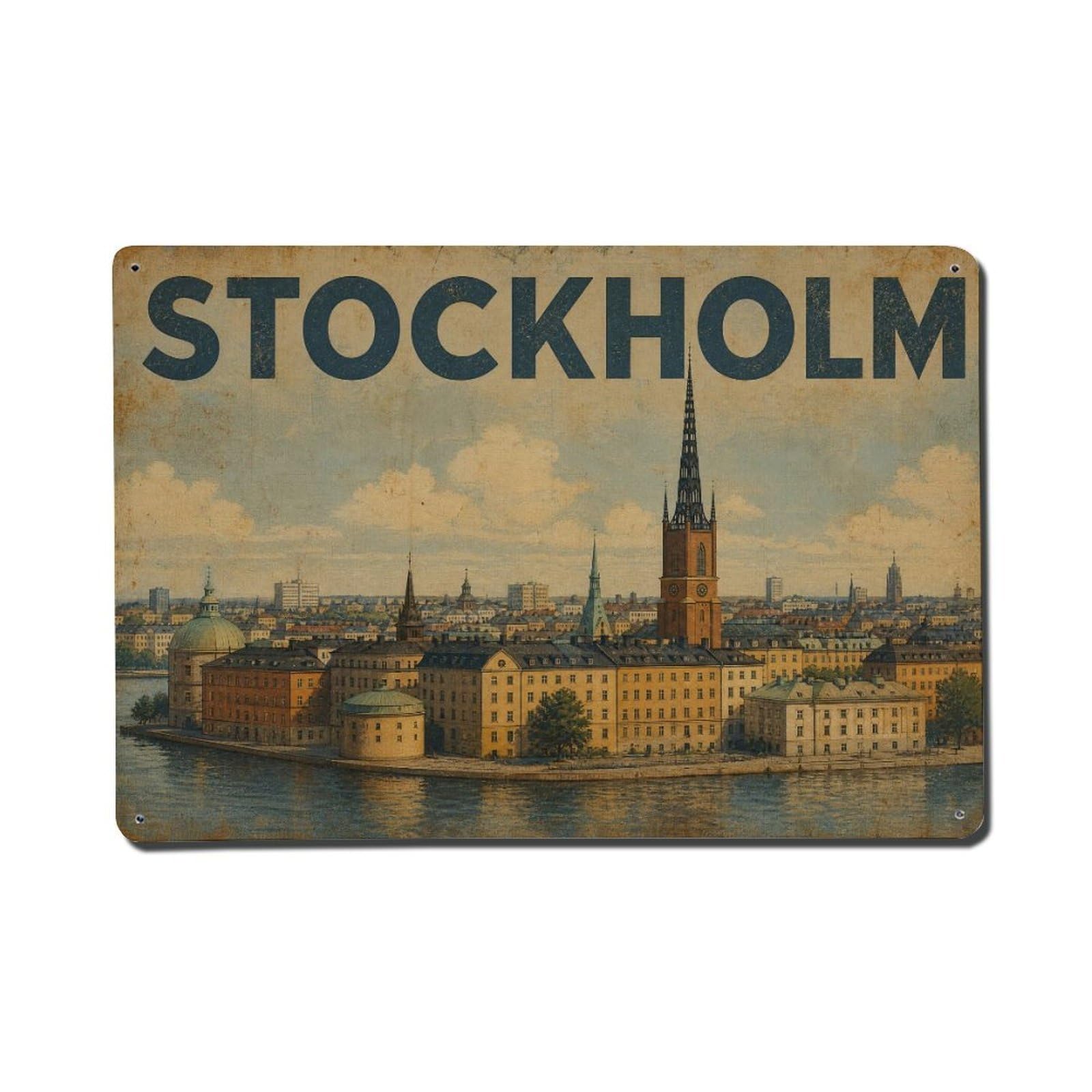 Huiyhb 8X12inch(20X30cm) Vintage Travel Stockholm Urban Landscape Sweden Metal Tin Sign