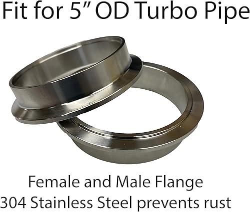 Miniatura 5 de classAcustoms Kit de brida Turbo de acero inoxidable 304 de 5 pulgadas con abrazadera de banda en V y bridas machohembra