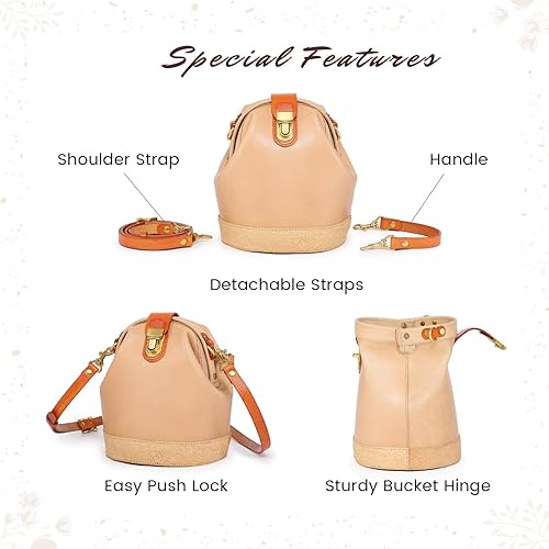 Miniatura 4 de OLD TREND Bolso bandolera Doctor Bucket Bolso lujoso y versátil para mujer Cuero de vaca genuino