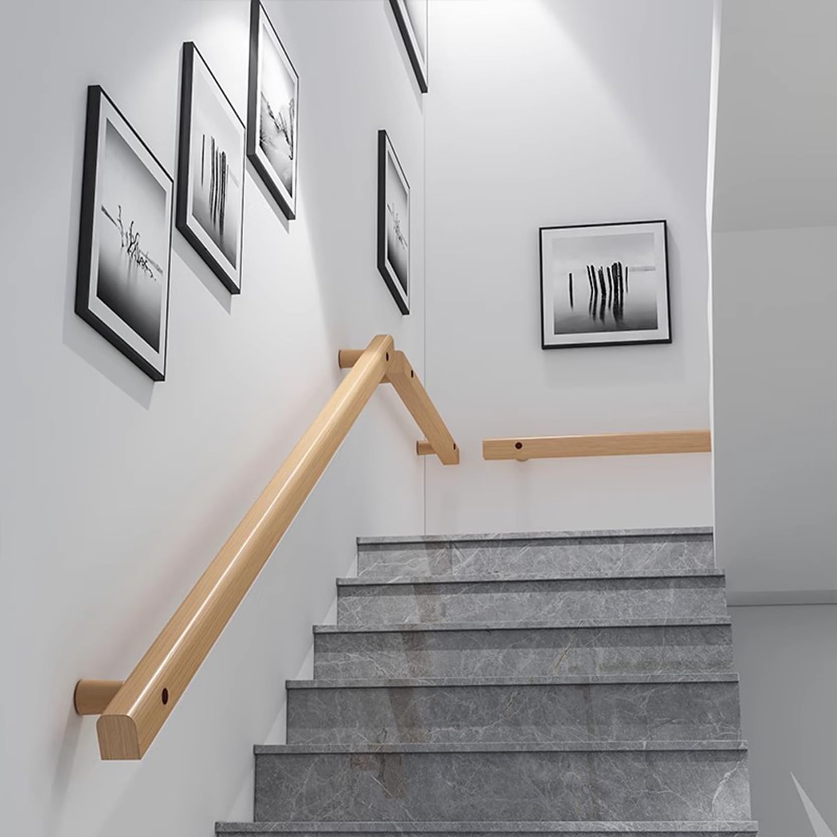 Lqsybhd Wood En Stair Handrails, Hand Railings For Stairs Indoor Outdoor Wall Mount Support Handrails, Non-Slip Sturdy Staircase Handrail Safety Grab Bar Rod For Home,Lofts,Guardrail(Size:80cm/31.5In)