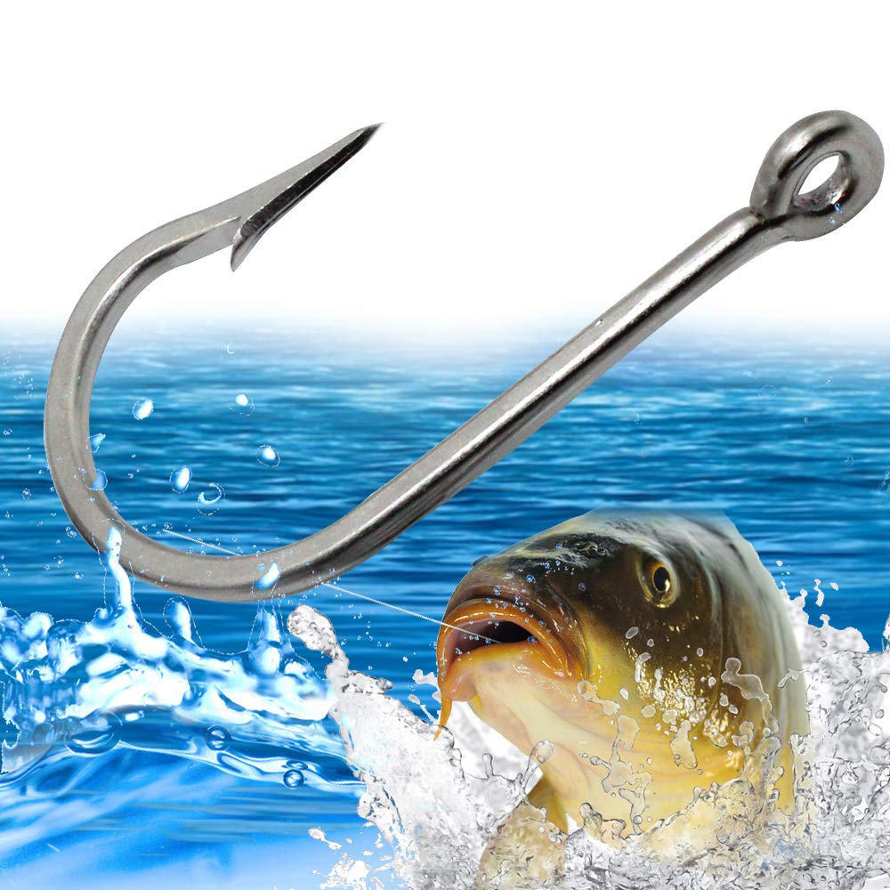 Ganchos de pesca de acero inoxidable, anzuelos de atún de agua salada, anzuelos de pesca grandes gigantes de tiburón bagre, 8 ganchos forjados, aparejos de pesca con caja