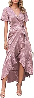 Miessial Women's Summer Chiffon V Neck Ruffle Maxi Dress Polka Dot Long Beach Wrap Dress
