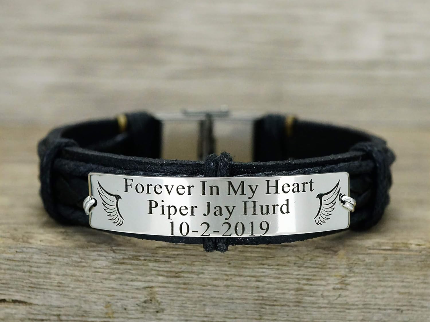 Mens Leather Memorial Bracelet, In Memory of Someone Who is Deceased, Forever in my Heart