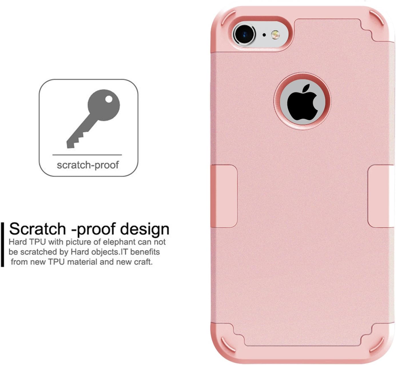 LONTECT for iPhone 8 Case, iPhone 7 Case Hybrid Heavy Duty Shockproof Full-Body Protective Case with Dual Layer [Hard PC+ Soft Silicone] Impact Protection for Apple iPhone 8/iPhone 7, Rose Gold