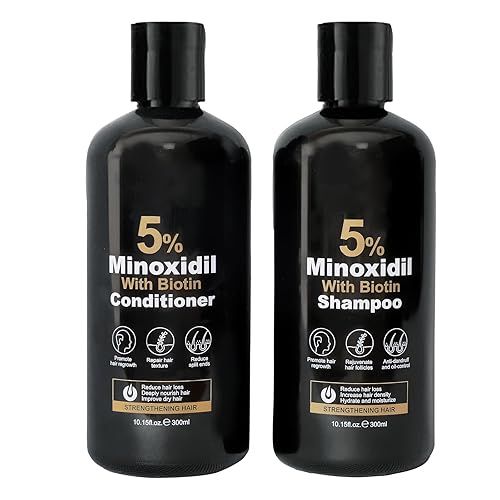 Minoxidil - Juego de champú y acondicionador para el crecimiento del cabello, biotina, ginseng y jengibre, soporta un cabello más grueso y lleno