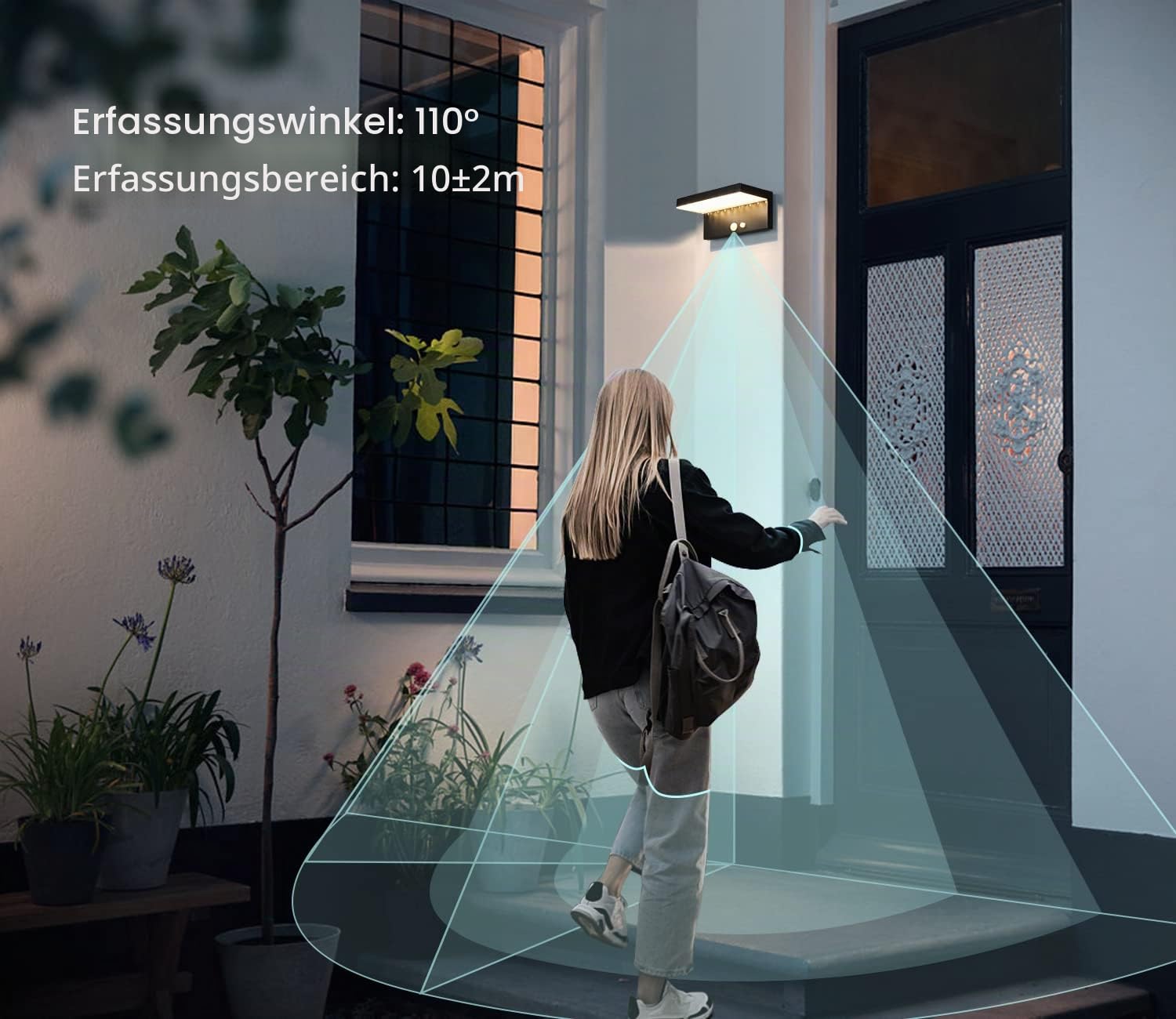 DAWALIGHT Solarlampen für Außen mit Bewegungsmelder 3 Modi IP44 Wasserdichte Außenlampe Solar Wand Solarleuchten für Garten Hof Stufen Haustüren Rasen Haus Garage, Aluminium, Schwarz