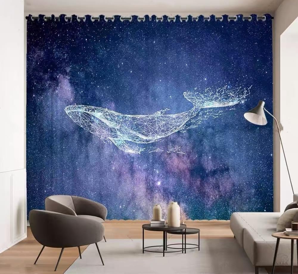 Rideau occultant enfant thermique isolant 117x137cm baleine et étoiles