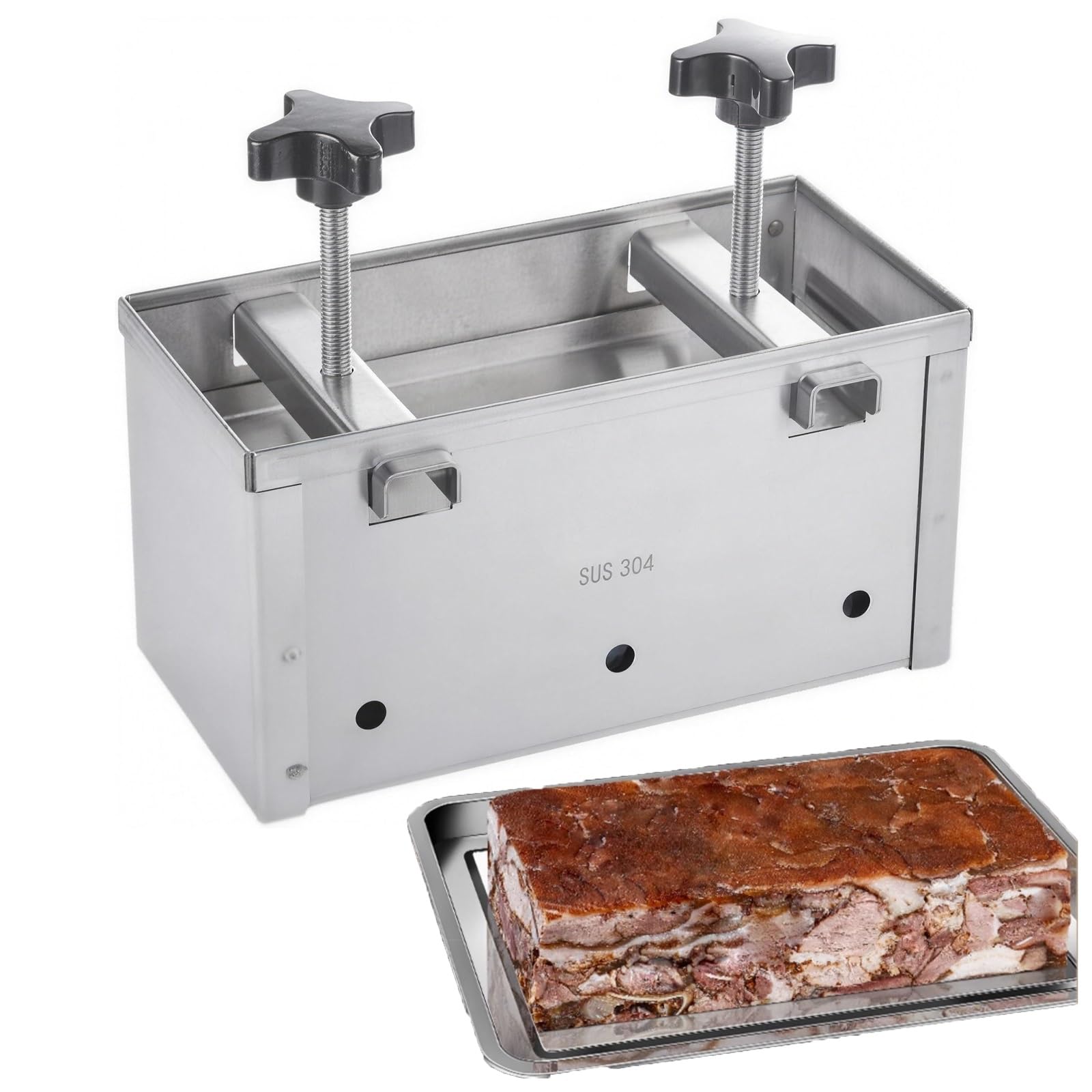 Robuste Fleischpresse für hausgemachten Schinken, Delikatfleisch, Tofu und Käse mit Abtropfschale, Edelstahl-Küchenform