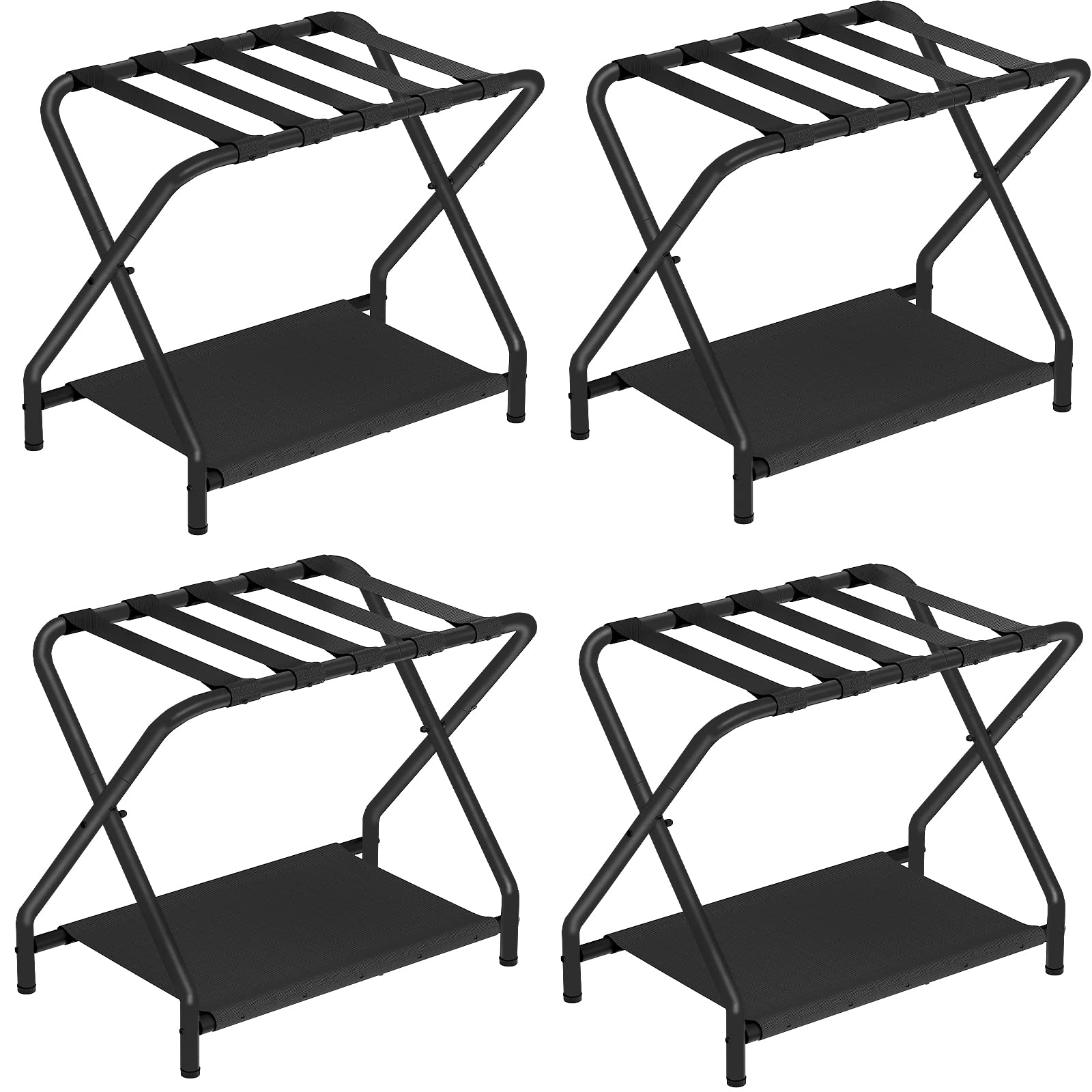 HOOBRO Folding Luggage Racks Set of 4, Double Tiers Suitcase Stand for Guest Room, Metal Luggage