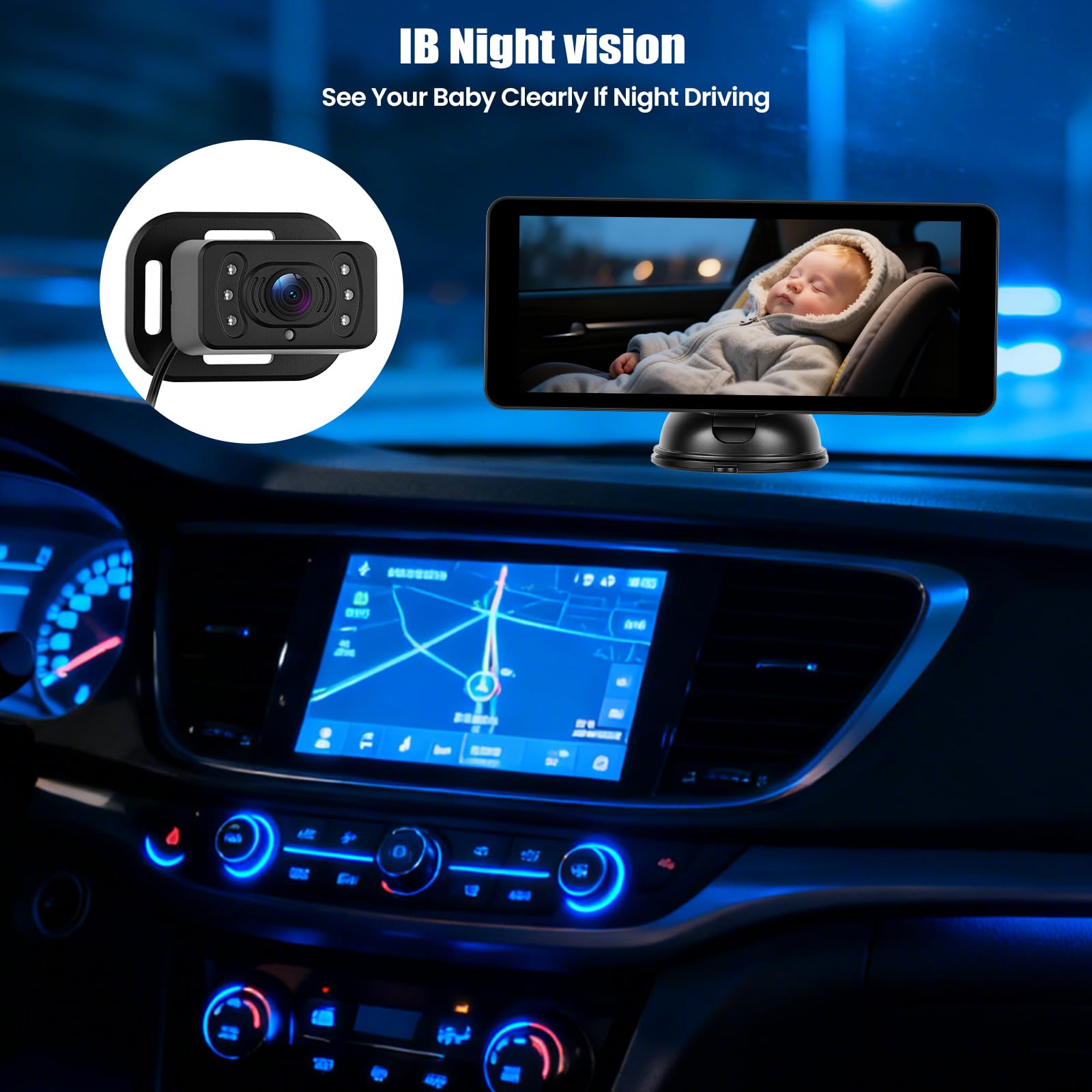 Cámara para bebés y Cámara de Marcha atrás 2 en 1, Monitor IPS con Pantalla de 6,86 Pulgadas, Dos cámaras HD 1080P con visión Nocturna, Gran Angular, para reposacabezas y matrícula del Coche