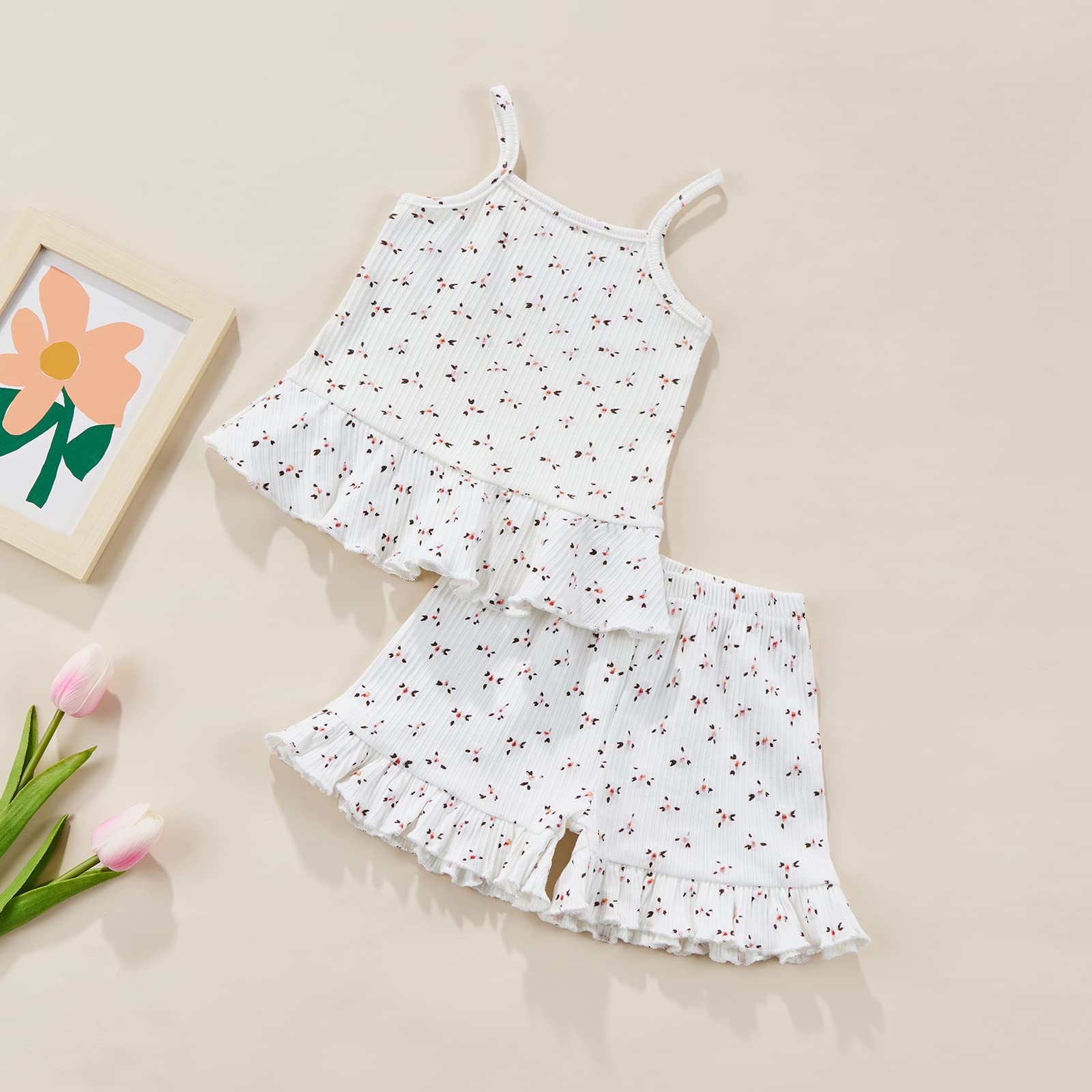 WASAIGOOD Toddler Girl Flared Pants Set for Girls 2Pcs Crop Tops Short T-shirt Bell Bottoms Summer Clothes Outfits (shorts white, 2-3 years)