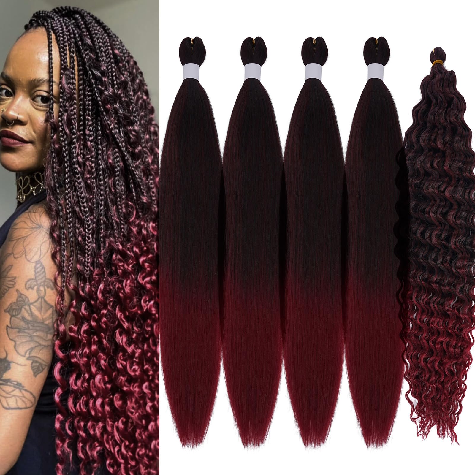 Amazon.com : Black Burgundy Ombre Braiding Hair Pre  display picture 1