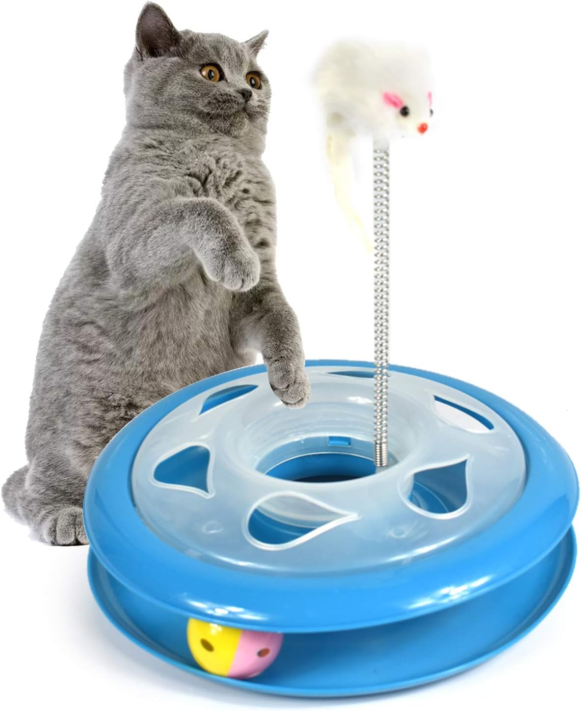 ASENVER Cat Track Toys Interactive Cat Toys Kitty Amusement Plate Kitten Fun Exercise Set with a Mouse and Moving Ball (Blue)