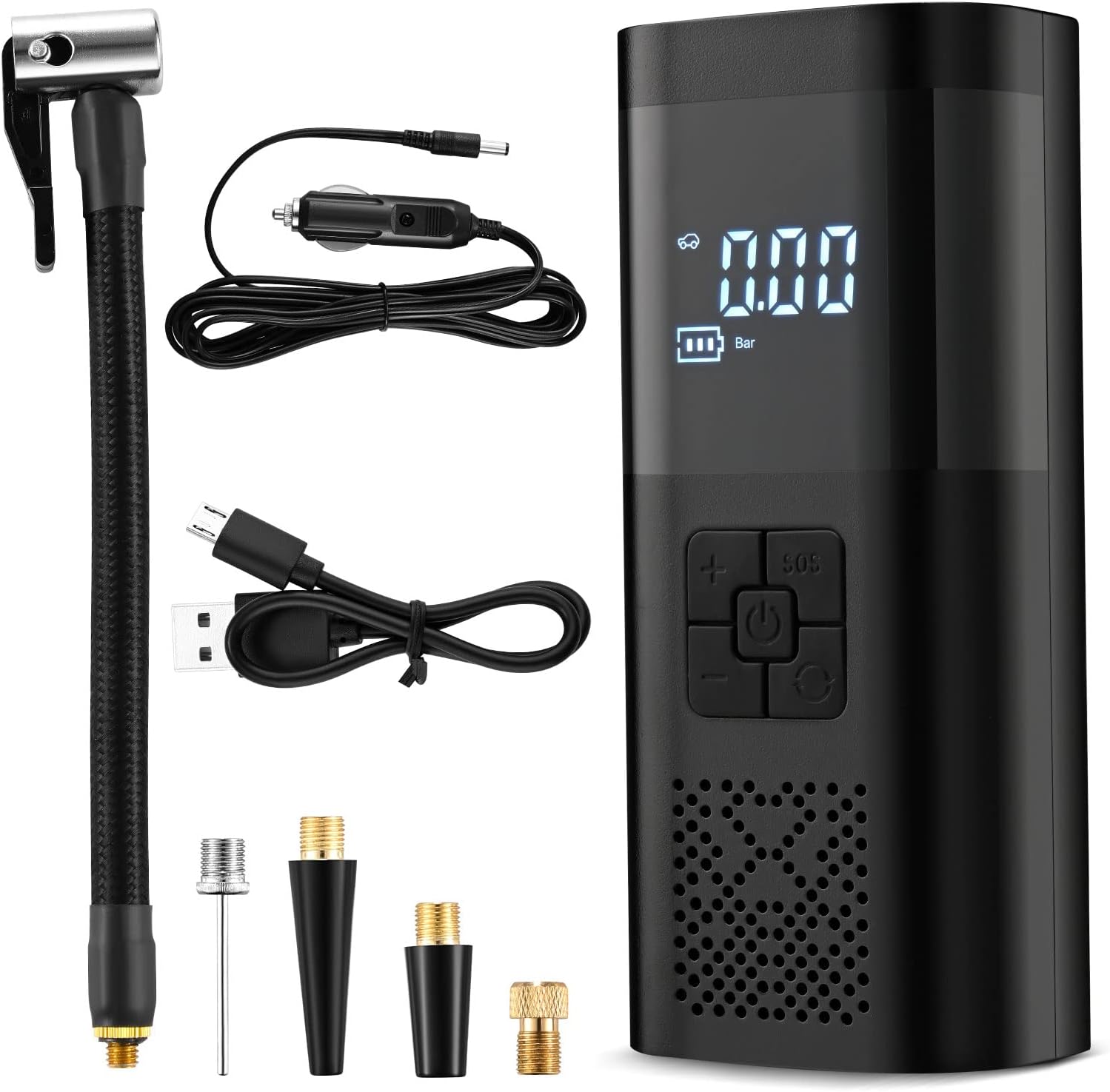 fomey Portable Air Compressor, Electric Bike Tyre Pump 6000mAh Rechargeable Battery Mini Tyre Inflator 150 PSI Cordless Car Pump with USB/LED Light Handheld Pump for Bicycle Motorcycle Tires Ball