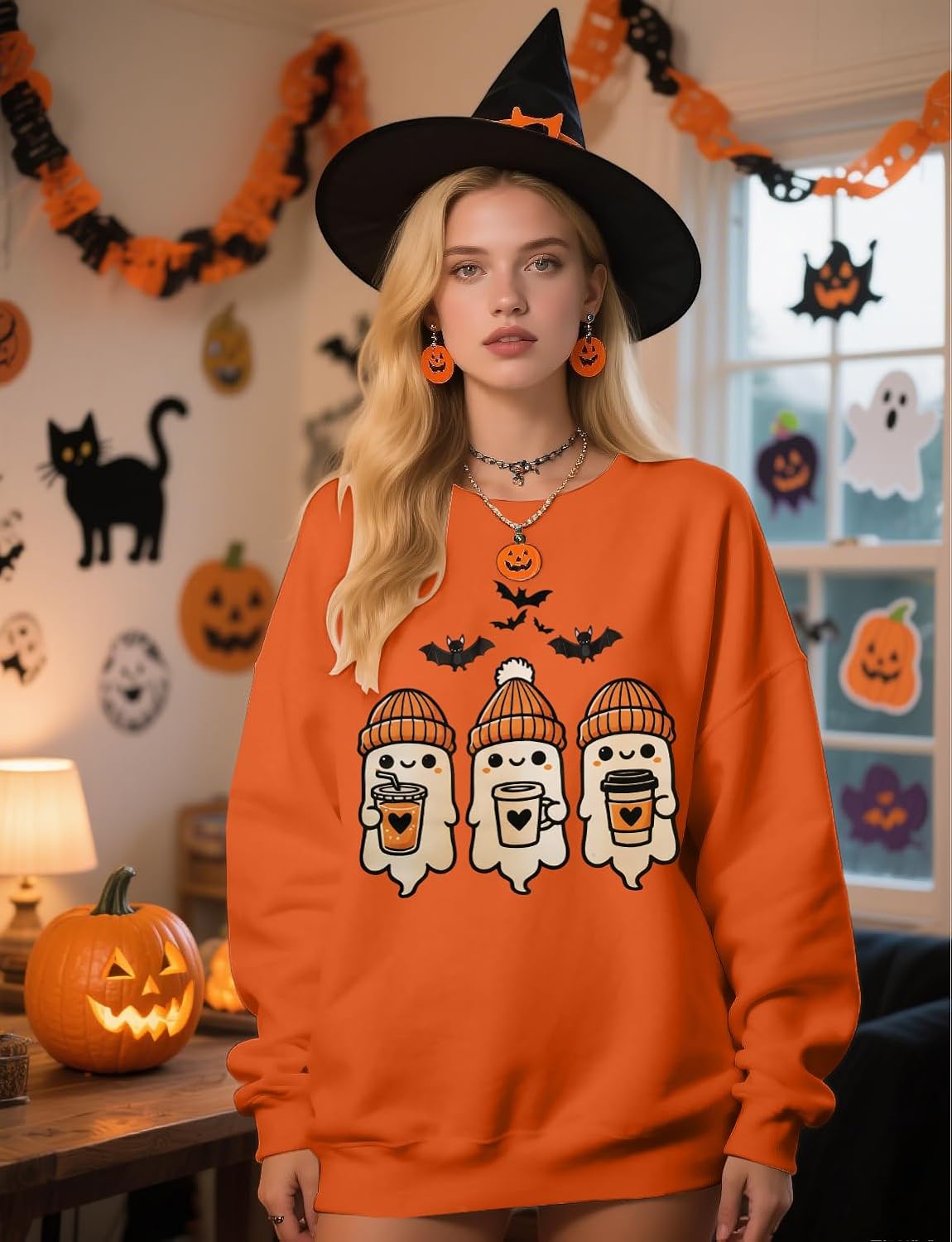 KIDDAD Halloween Sweatshirts for Women: Halloween Ghost Sweatshirt Cute Spooky Season Sweater Fall Graphic Crewneck Pullover - Image 2