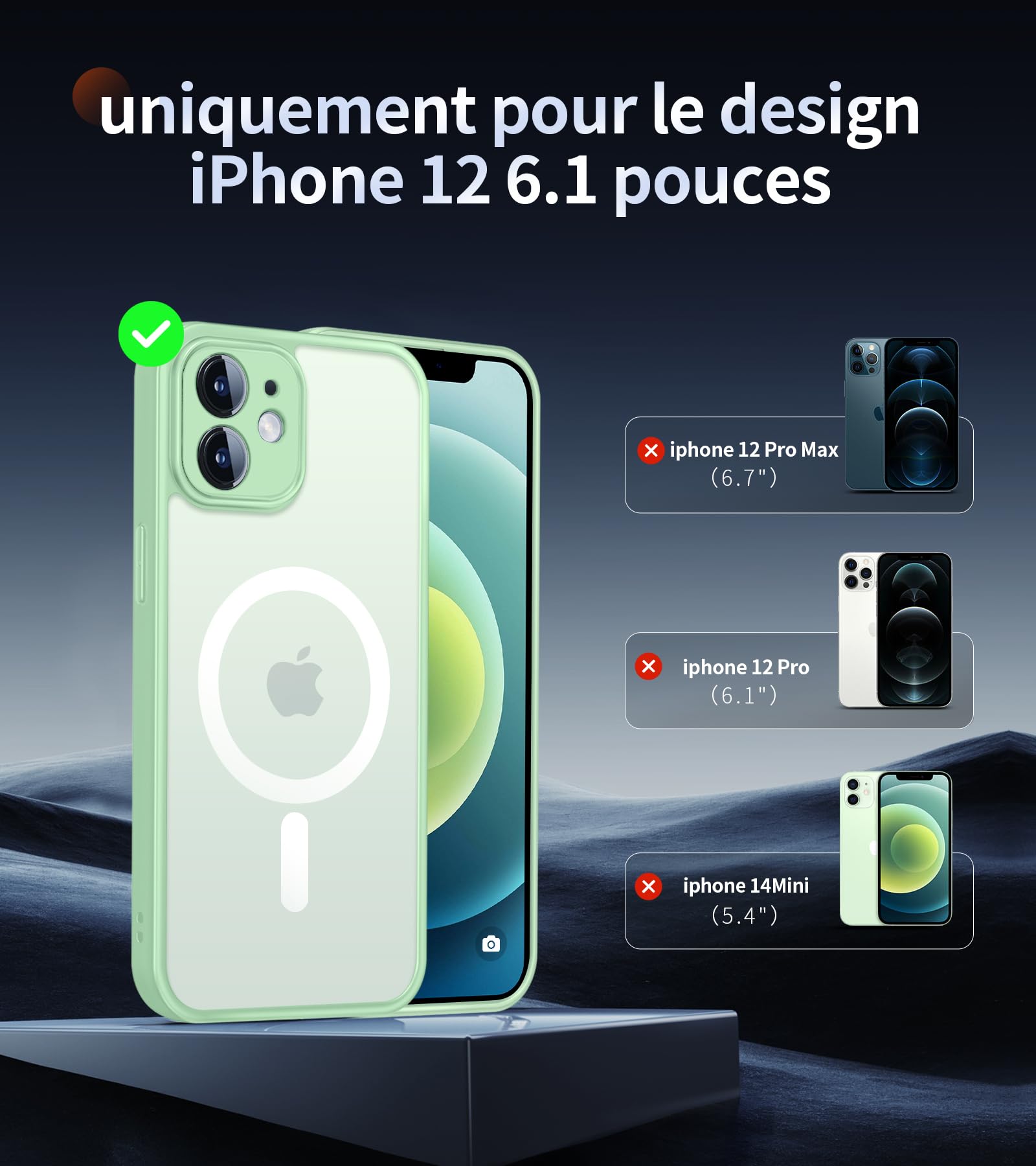 FLLAO Cover Magnetica per iPhone 12 Custodia e 2 Pellicole in Vetro Temperato, Cover iPhone 12 Compatibile con Magsafe, Custodia Traslucida Opaca Posteriore Sottile Antiurto Protettiva Case, Verde