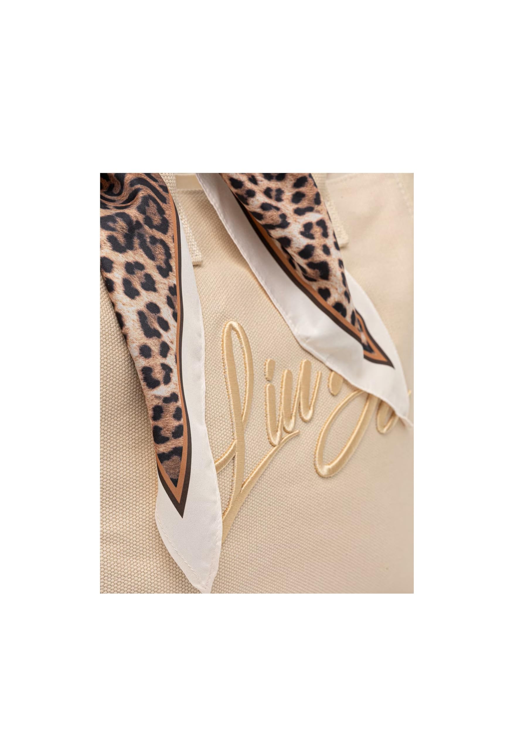 Liu Jo Borsa Shopping da Spiaggia in Cotone, Beige, 55x22x7 cm, con Foulard Leopardato Incluso, Modello VA6191 T546A