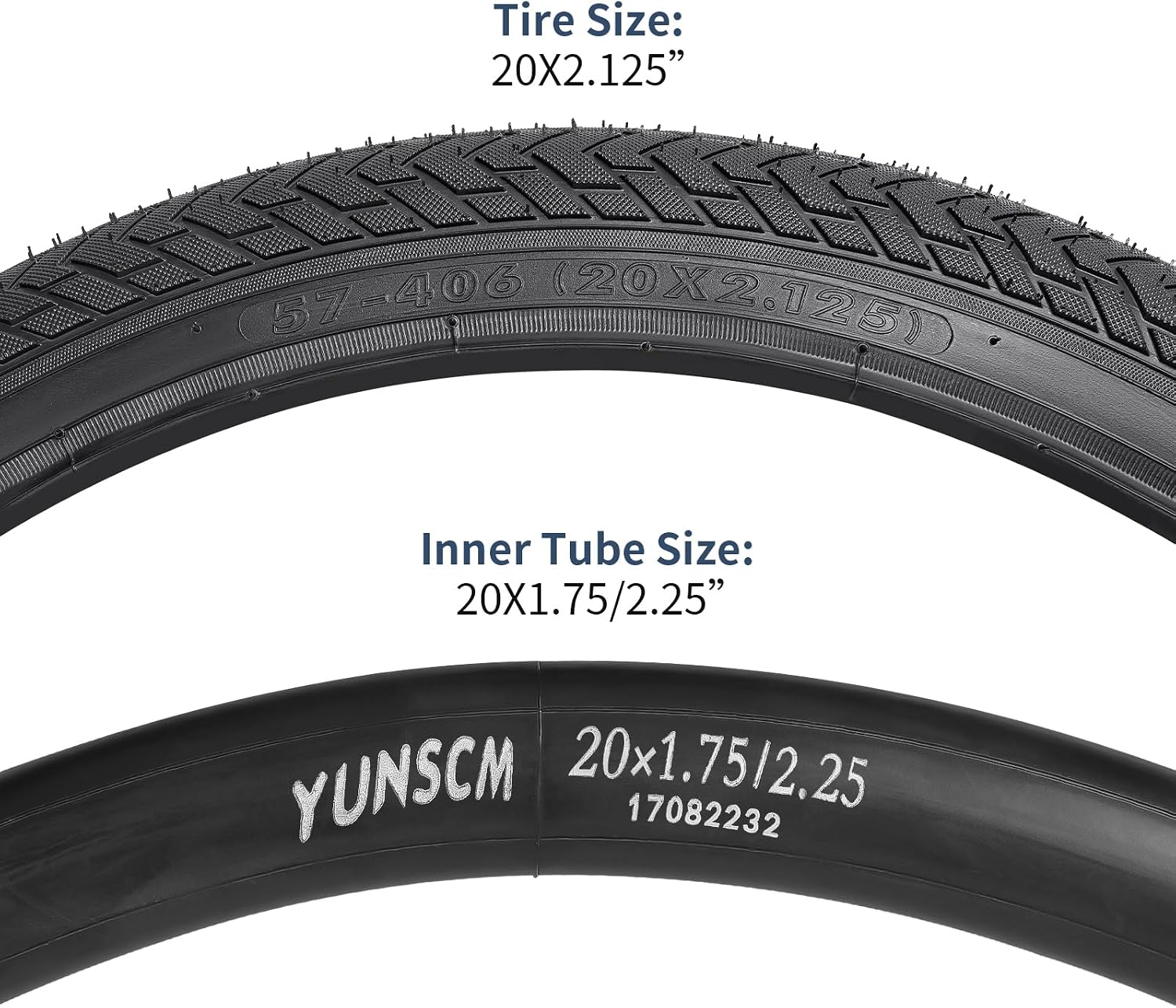 YUNSCM 2-PCS 20" Bike Tires 20x2.125/57-406 and 20" Heavy Duty Bike Tubes Schrader Valve Compatible with Road Bike 20x2.0 20x2.10 20 x 2.125 20x2.15 Bicycle Tires and Tubes (Y-1228)