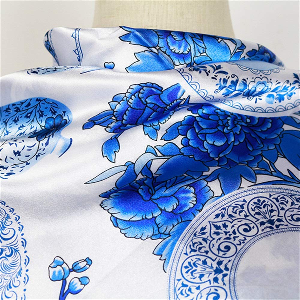 Pañuelo Cuadrado Grande para el Cuello, 2 Unidades, de Seda, de satén, imitación Seda, Estampado, Suave y Ligero (Azul 90)