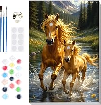 Lxmsja Adult Horse Painting with Frame, Painting by Numbers Animal, Acrylic Painting Art Number with 3 Brushes, Adult Crafts, 20 x 30 cm