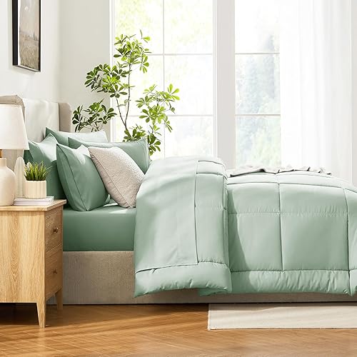 Miniatura 4 de CozyLux Juegos de edredón de tamaño matrimonial  Juego de cama de 7 piezas en una bolsa, juegos de cama tamaño matrimonial con edredón acolchado