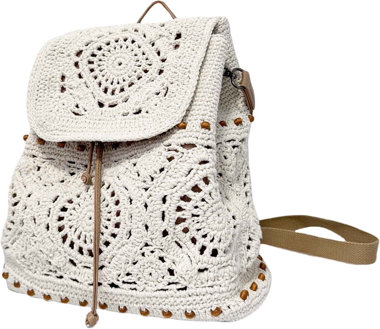 Eiyye Handmade Crochet Backpack for Women Premium Cotton Rope Boho Rucksack with Adjustable Straps Lightweight Woven Shoulder Backpack for Travel Beach & Everyday Casual - Image 9