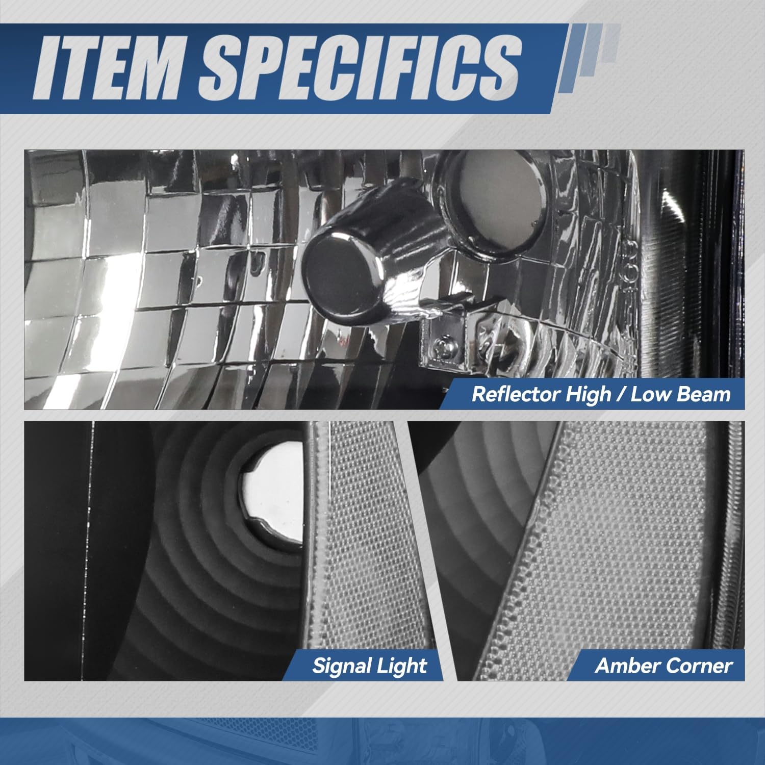 Auto Dynasty Headlights Assembly Compatible with 1994-2002 Dodge Ram 1500 2500 3500 Non-Sport, 4Pcs Driver and Passenger Side Halogen Headlamps Replacement w/Corner Lamps, Black Housing Clear Corner